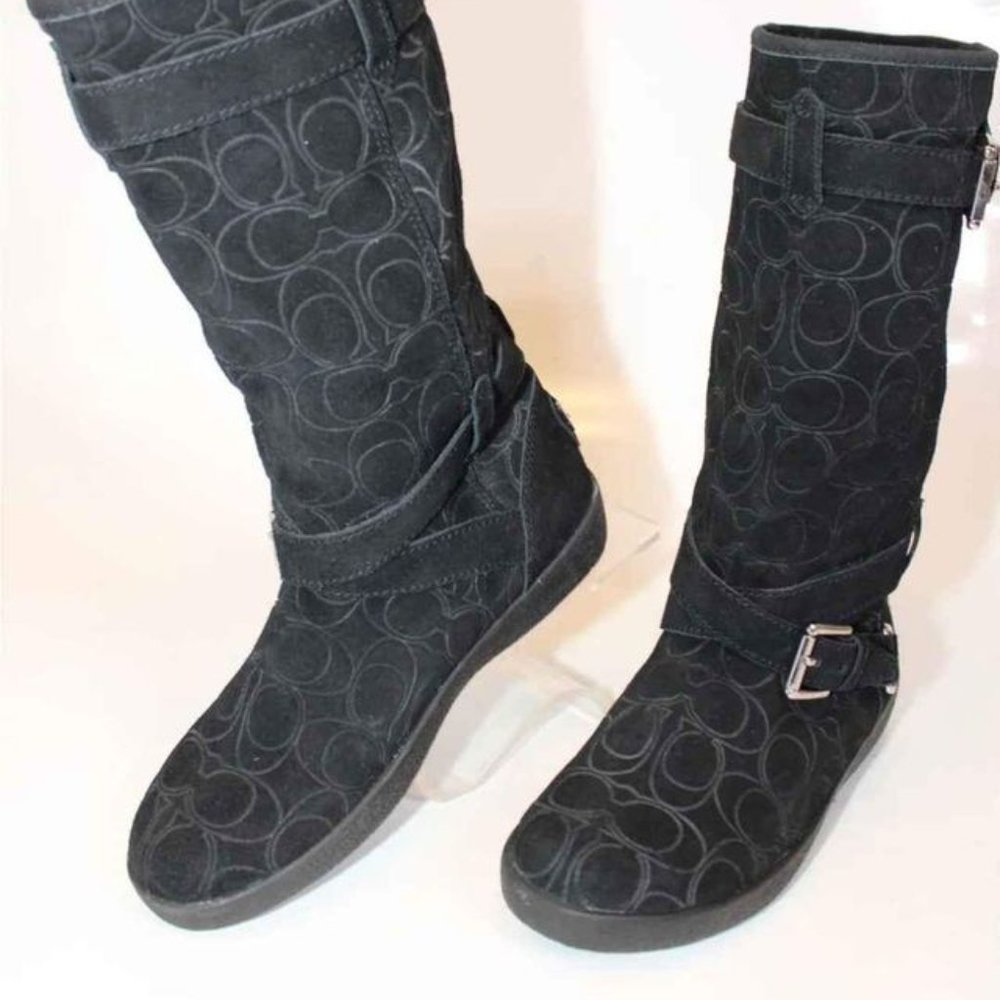 NEW COACH 5.5 Thelma Black Signature Logo Harness Winter Comfort Boots